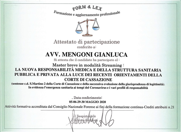 Master: Nuova Responsabilità Medica Della Struttura Pubblica E Privata | Avvocato Gianluca Mengoni